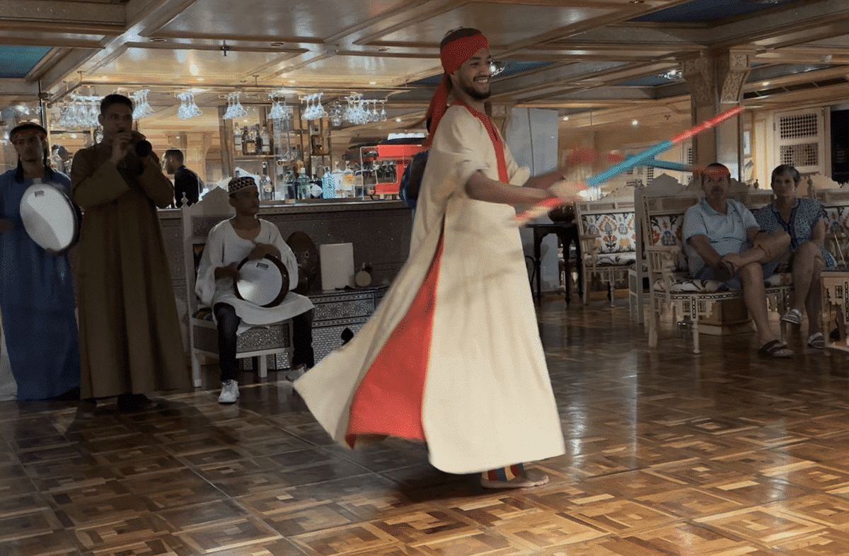 A Whirling Dervish dancer on a Uniworld cruise in Egypt